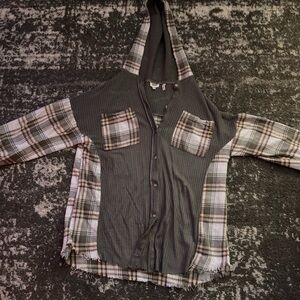 BKE Gray and Green Plaid Hooded Kids Sweatshirt